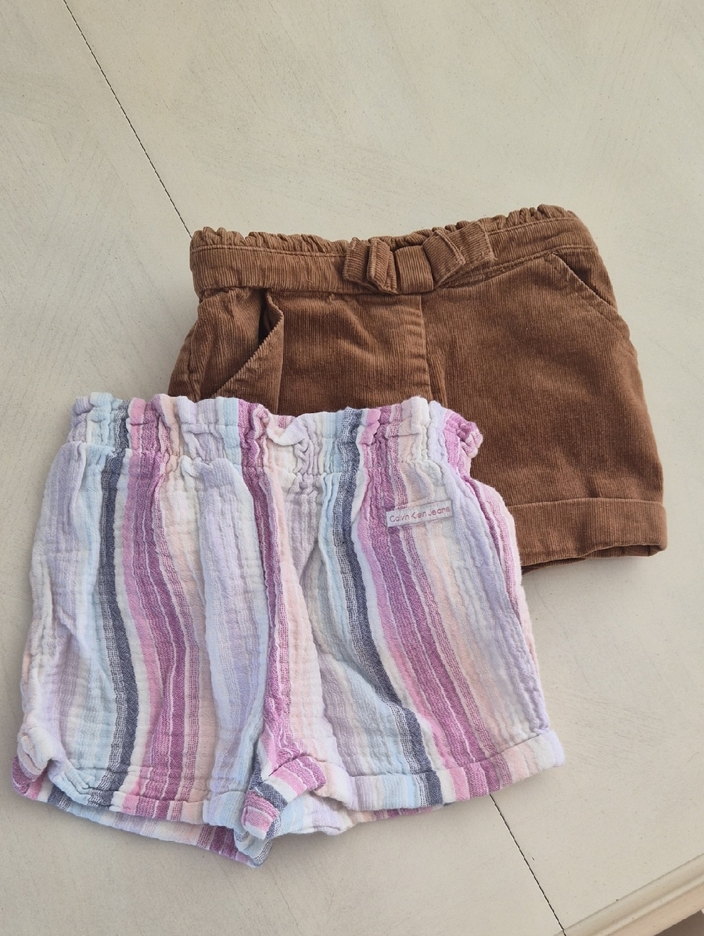 SOLD**Calvin Klein Jeans Pastel Striped Ruffle Waist Shorts - Pink, Purple, Blue